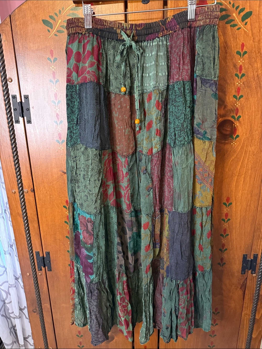 Young Threads NWT XL Boho Patchwork Maxi Skirt - Green Multi